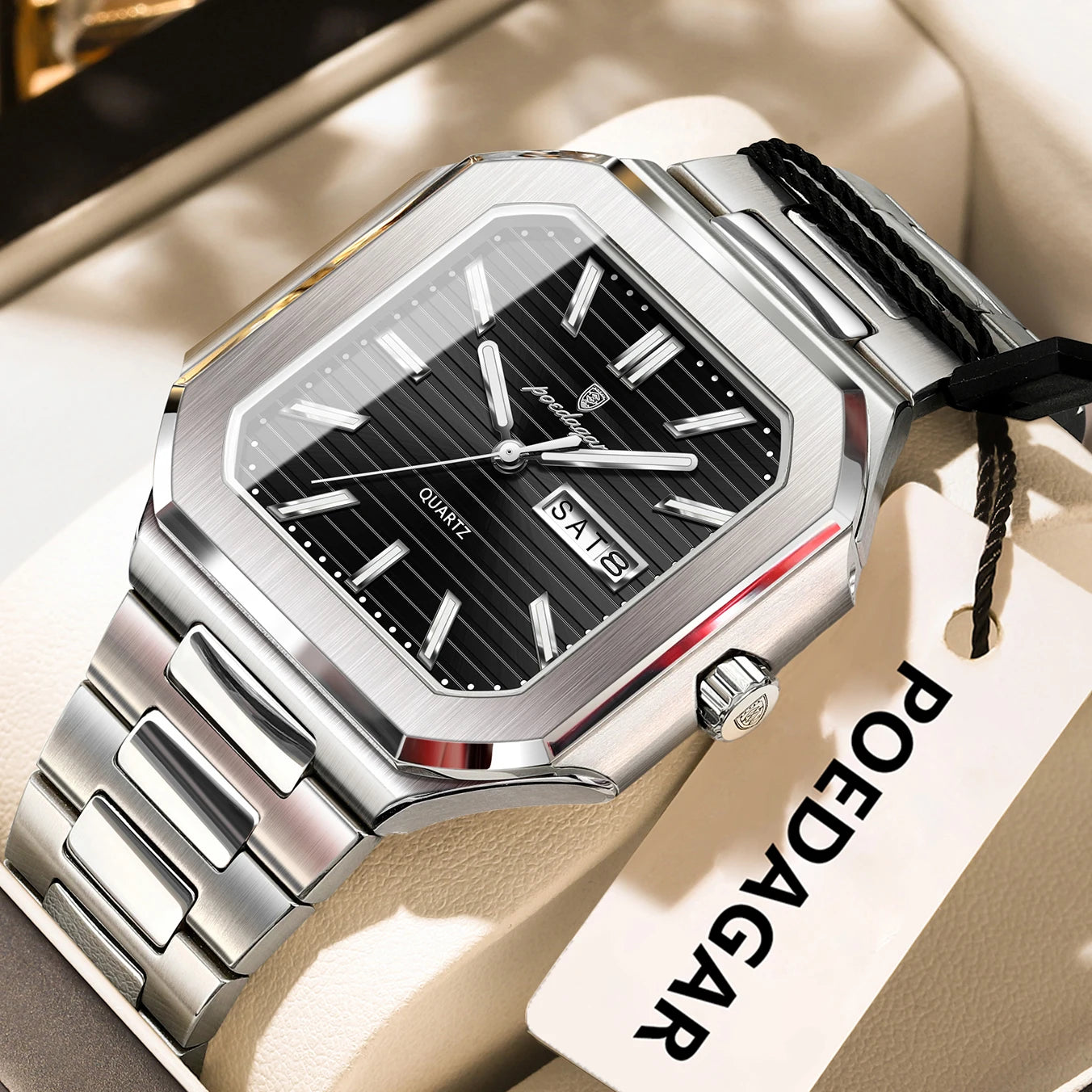 Luxury Square Fashion Man Wristwatch Waterproof Luminous Date Week Quartz Men'S Watches Stainless Steel Men Watch Reloj
