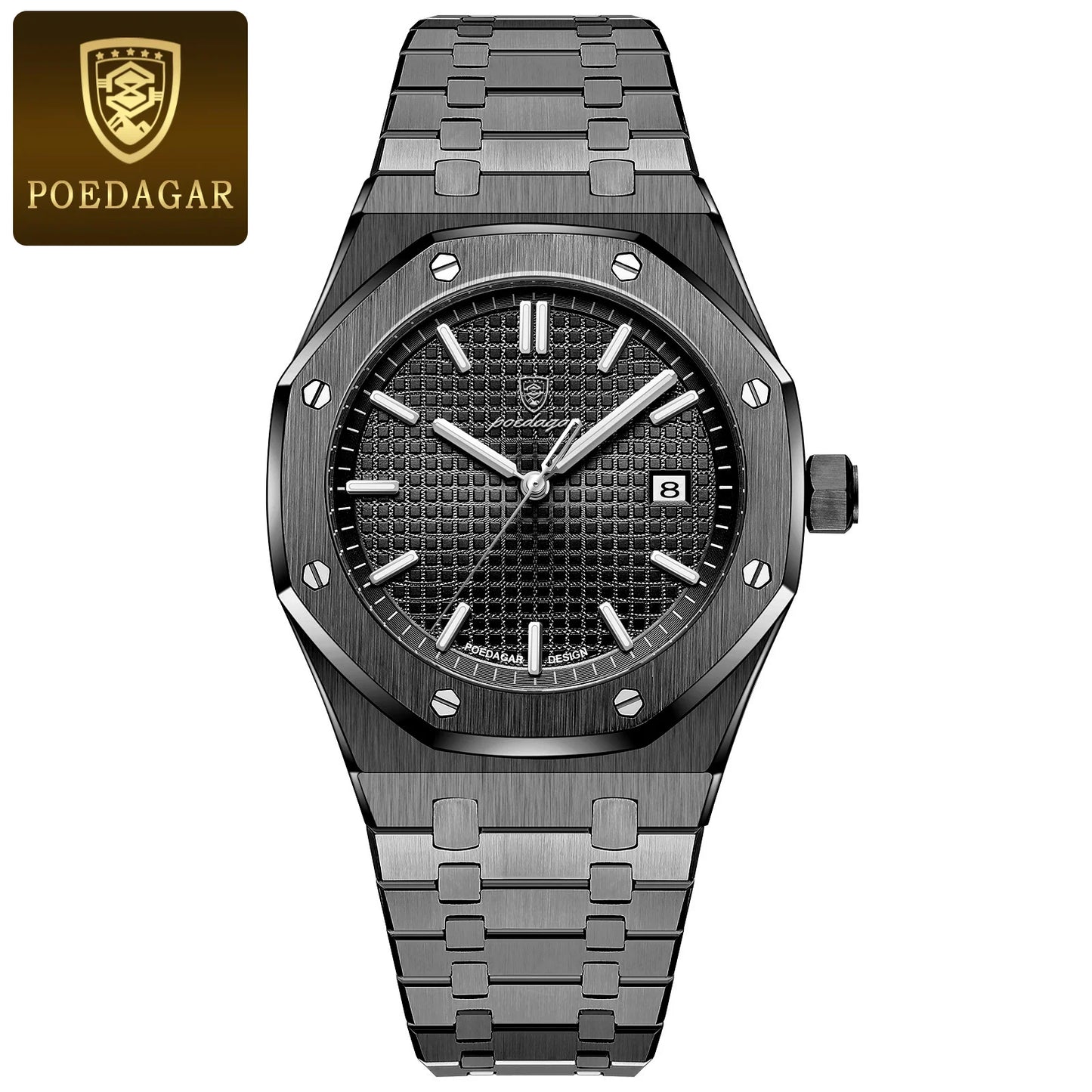 POEDAGAR Luxury Business Man Wristwatch Waterproof Luminous Date Men Watch Stainless Steel Fashion Quartz Watches for Men Reloj