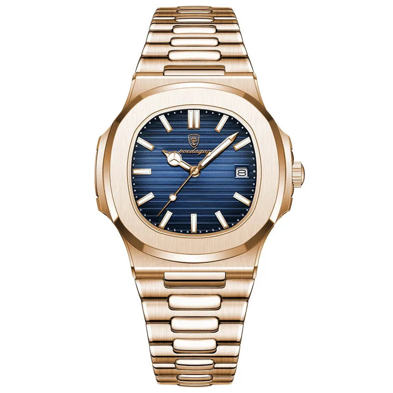 POEDAGAR Classic Blue Watch Business Waterproof Male Clock Luminous Date Stainless Steel Square Quartz Men Watch Reloj Hombre