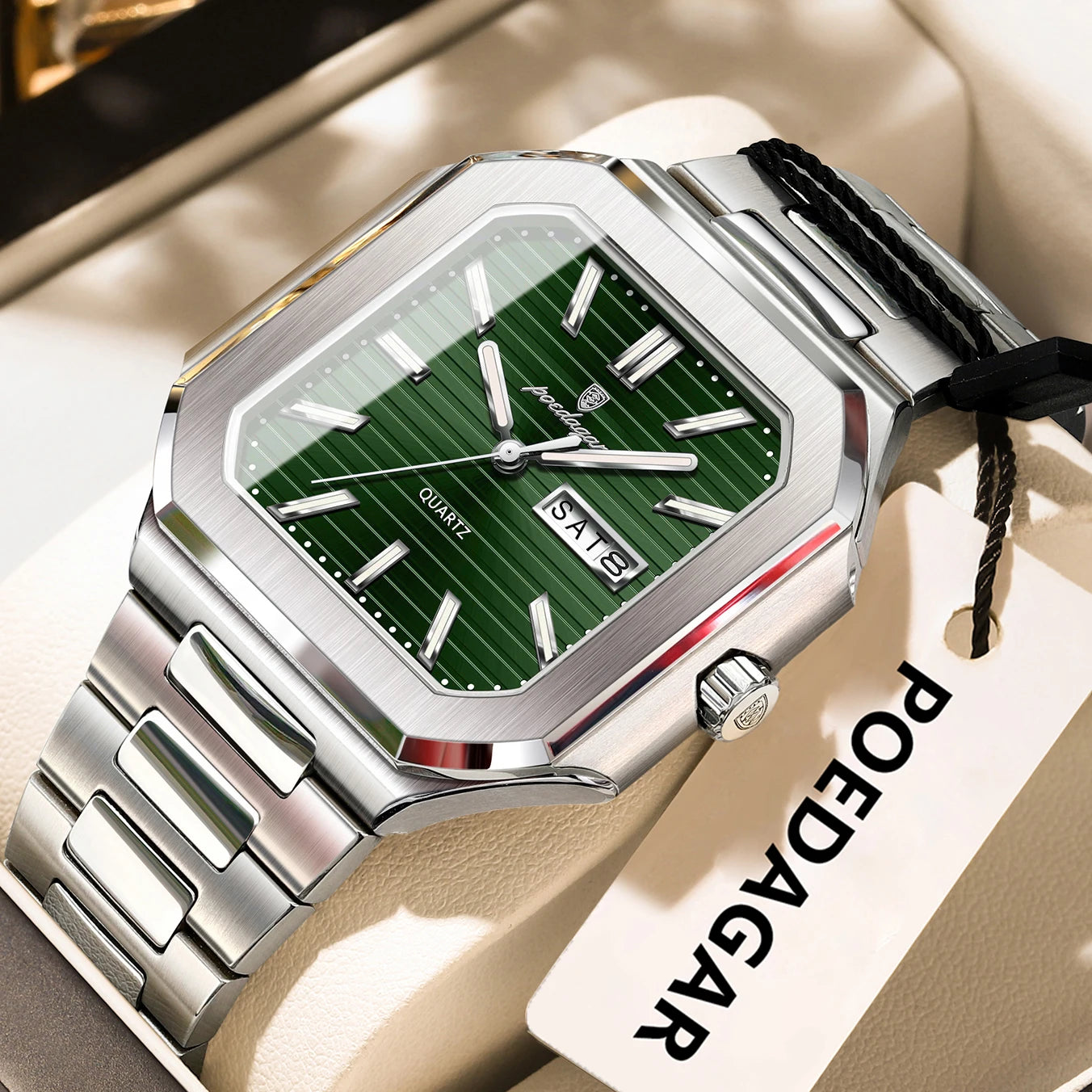Luxury Square Fashion Man Wristwatch Waterproof Luminous Date Week Quartz Men'S Watches Stainless Steel Men Watch Reloj