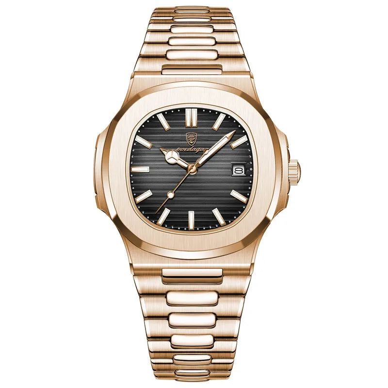 POEDAGAR Classic Blue Watch Business Waterproof Male Clock Luminous Date Stainless Steel Square Quartz Men Watch Reloj Hombre