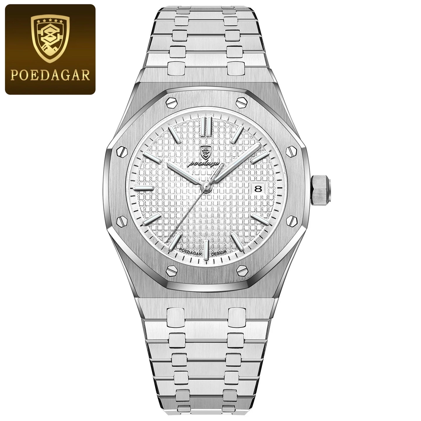 POEDAGAR Luxury Business Man Wristwatch Waterproof Luminous Date Men Watch Stainless Steel Fashion Quartz Watches for Men Reloj