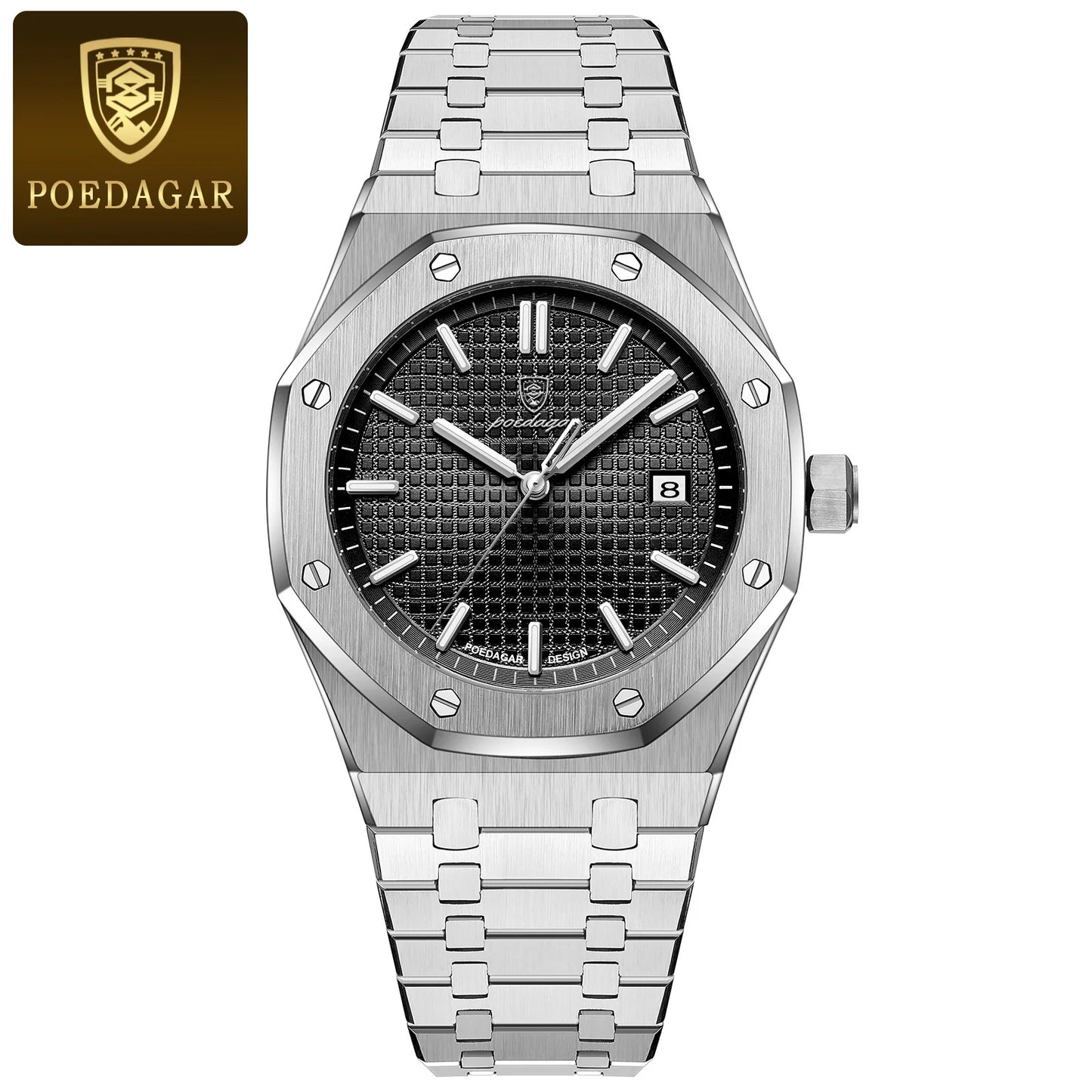 POEDAGAR Luxury Business Man Wristwatch Waterproof Luminous Date Men Watch Stainless Steel Fashion Quartz Watches for Men Reloj