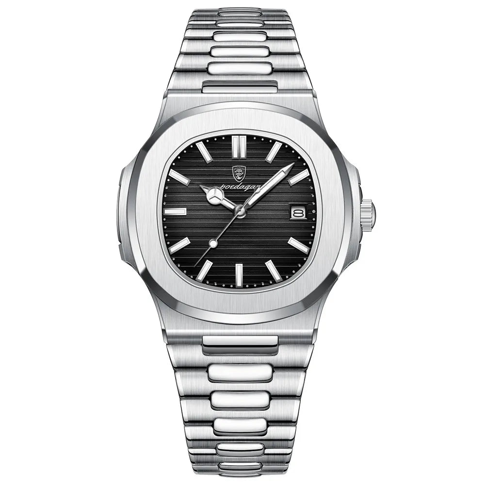 POEDAGAR Classic Blue Watch Business Waterproof Male Clock Luminous Date Stainless Steel Square Quartz Men Watch Reloj Hombre
