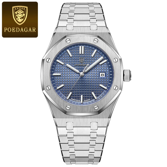 POEDAGAR Luxury Business Man Wristwatch Waterproof Luminous Date Men Watch Stainless Steel Fashion Quartz Watches for Men Reloj