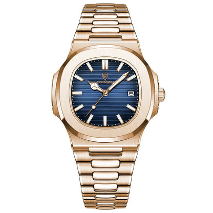 POEDAGAR Classic Blue Watch Business Waterproof Male Clock Luminous Date Stainless Steel Square Quartz Men Watch Reloj Hombre