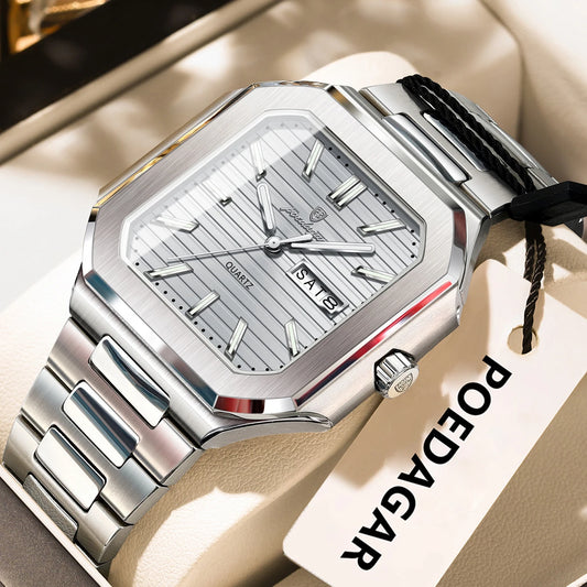Luxury Square Fashion Man Wristwatch Waterproof Luminous Date Week Quartz Men'S Watches Stainless Steel Men Watch Reloj