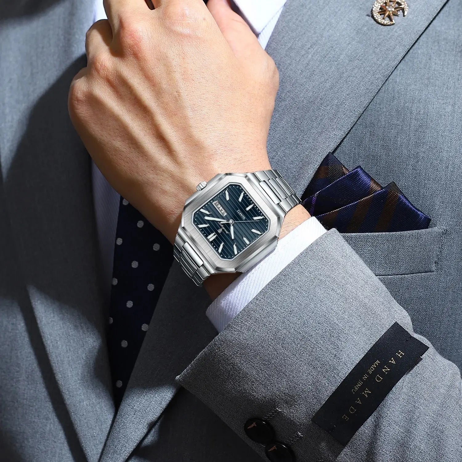 Luxury Square Fashion Man Wristwatch Waterproof Luminous Date Week Quartz Men'S Watches Stainless Steel Men Watch Reloj