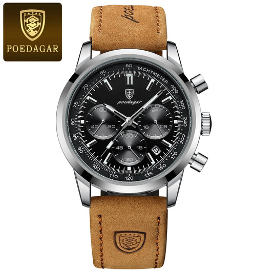 POEDAGAR Luxury Man Watch High Quality Waterproof Chronograph Luminous Men'S Wristwatch Leather Men Quartz Watches Casual Clock