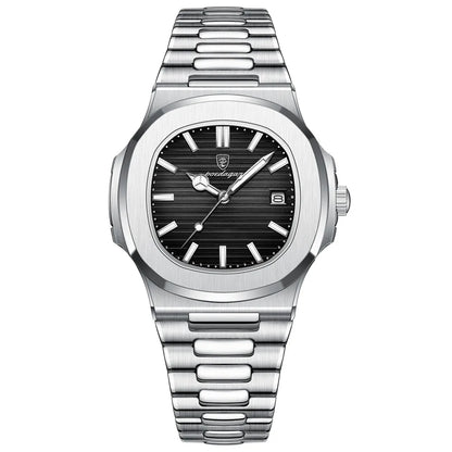 POEDAGAR Classic Blue Watch Business Waterproof Male Clock Luminous Date Stainless Steel Square Quartz Men Watch Reloj Hombre