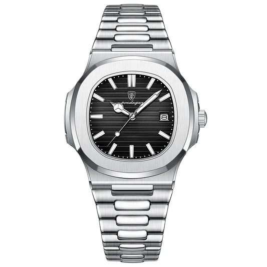 POEDAGAR Classic Blue Watch Business Waterproof Male Clock Luminous Date Stainless Steel Square Quartz Men Watch Reloj Hombre